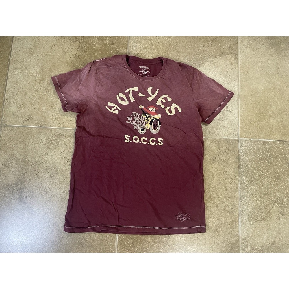 True Religion T-Shirt Men's Sz L Faded Burgundy Buddha Graphic Hot-Yes